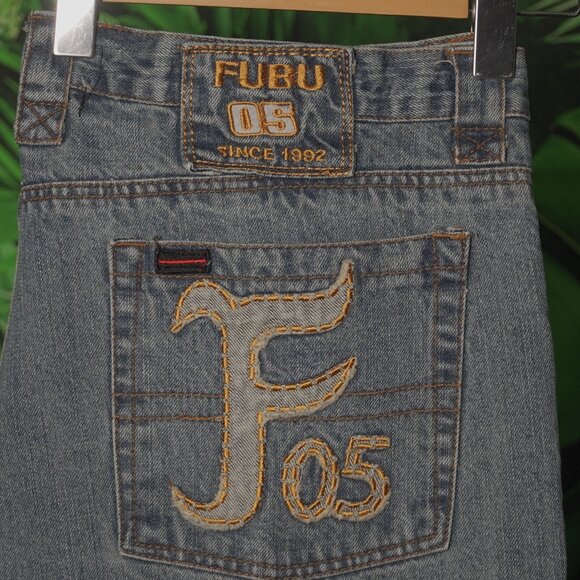 VINTAGE 90's FUBU JEANS Embroidered MENS 1990's FUBU CLASSIC PANTS BAGGY - Picture 1 of 16